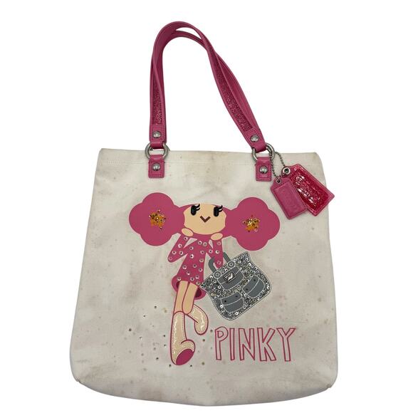 Coach Y2K Poppy Pinky Chan Slim Tote Bag Purse Sequins Leather Glitter - Picture 1 of 11